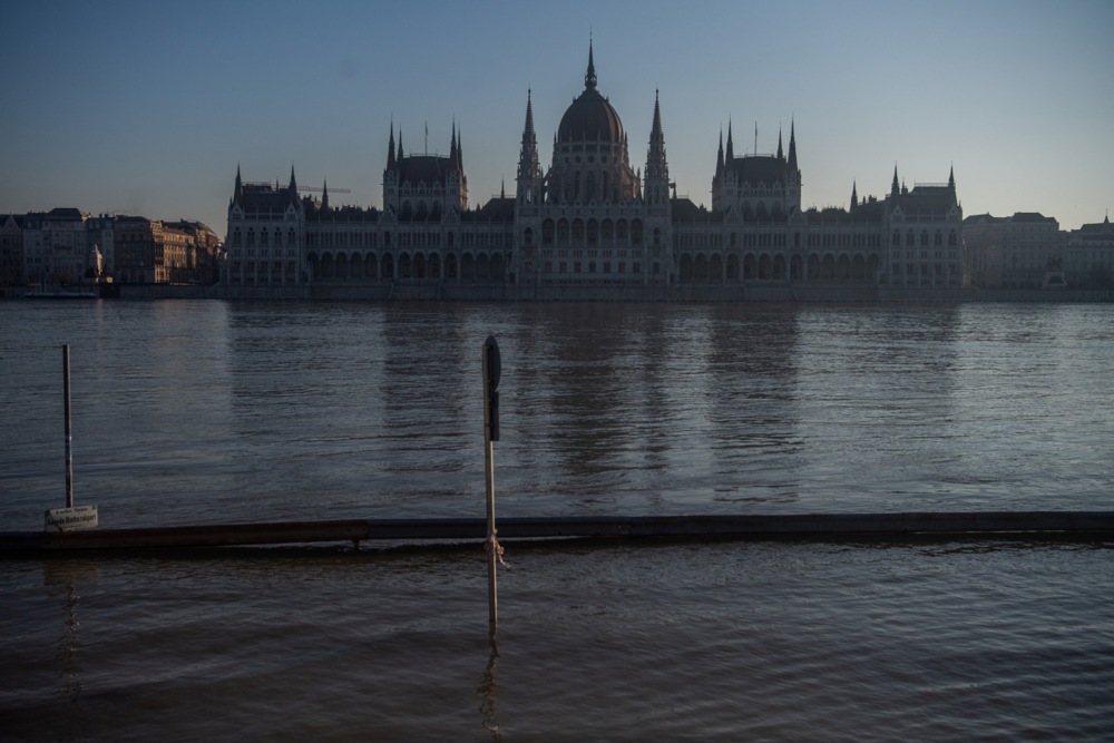 The river Danube floods parts of Budapest following the recent rains and snow